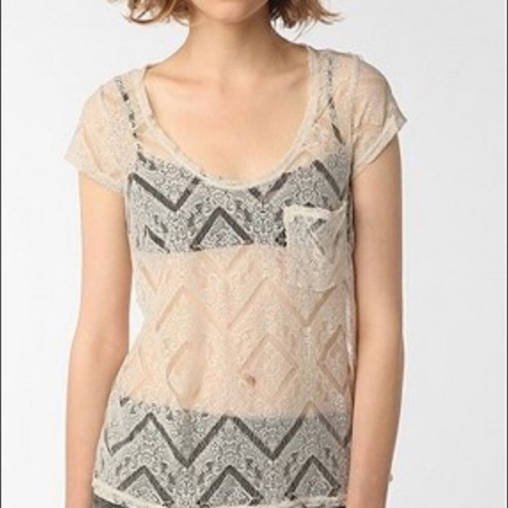 Urban Outfitters |  Lace Top Ivory Pocket T